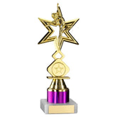 GOLD/PURPLE 'DANCE/GYM' STAR FIGURE ASSEMBLED ON MARBLE (1" CEN/1" TUBE) - 8in